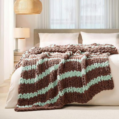 L'AGRATY Chunky Knit Blanket Throw: 60''x80'' Chenille Chunky Knitted Throw Blankets for Twin Bed