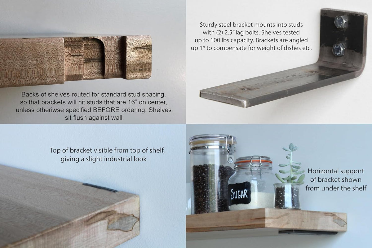 Urban Legacy Deep Floating Shelves | Wormy Maple with Furniture Grade Clear Coat | Low Profile