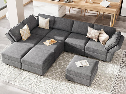Belffin Modular Sectional Sleeper Sofa Couch with Storage Ottoman Convertible Sectional Couches for