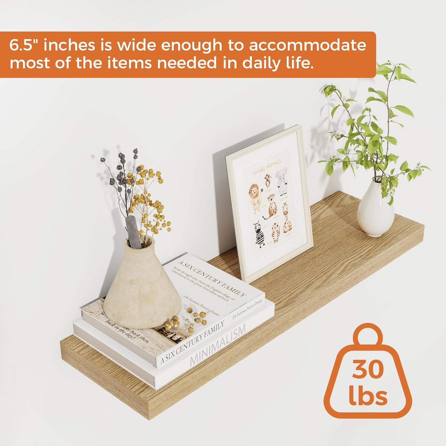 Fun Memories Floating Shelves for Wall, 22.5" Rustic Wood Deep Wall Mounted Shelves with Invisible