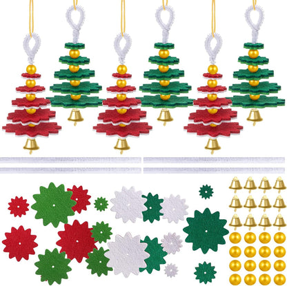 Hollowfly 50 Sets Felt Christmas Tree Ornament Craft Kit Small Layered Christmas Tree Felt Crafts