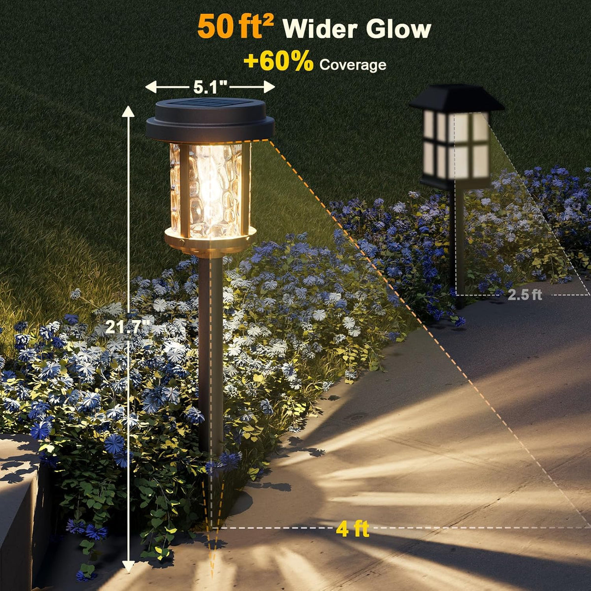 XMCOSY+ Solar Pathway Lights, Dual-Tone Solar Lights Outdoor Waterproof IP65, 20 LM LED Bright