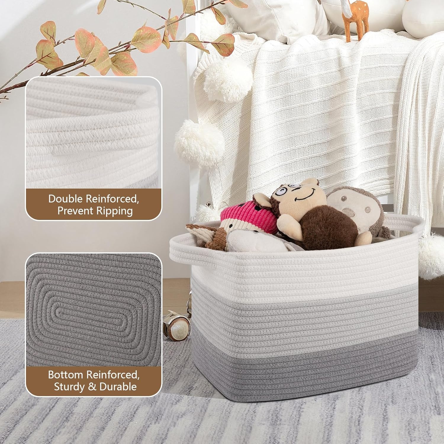 Storage Basket for Organizing, Woven Baskets for Storage, Rectangle Decorative Baskets for Shleves