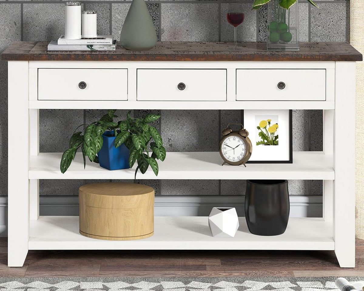 Solid Wood Console Table,Sofa Table with Storage Drawers and Bottom Shelf,Entryway Table for Entry