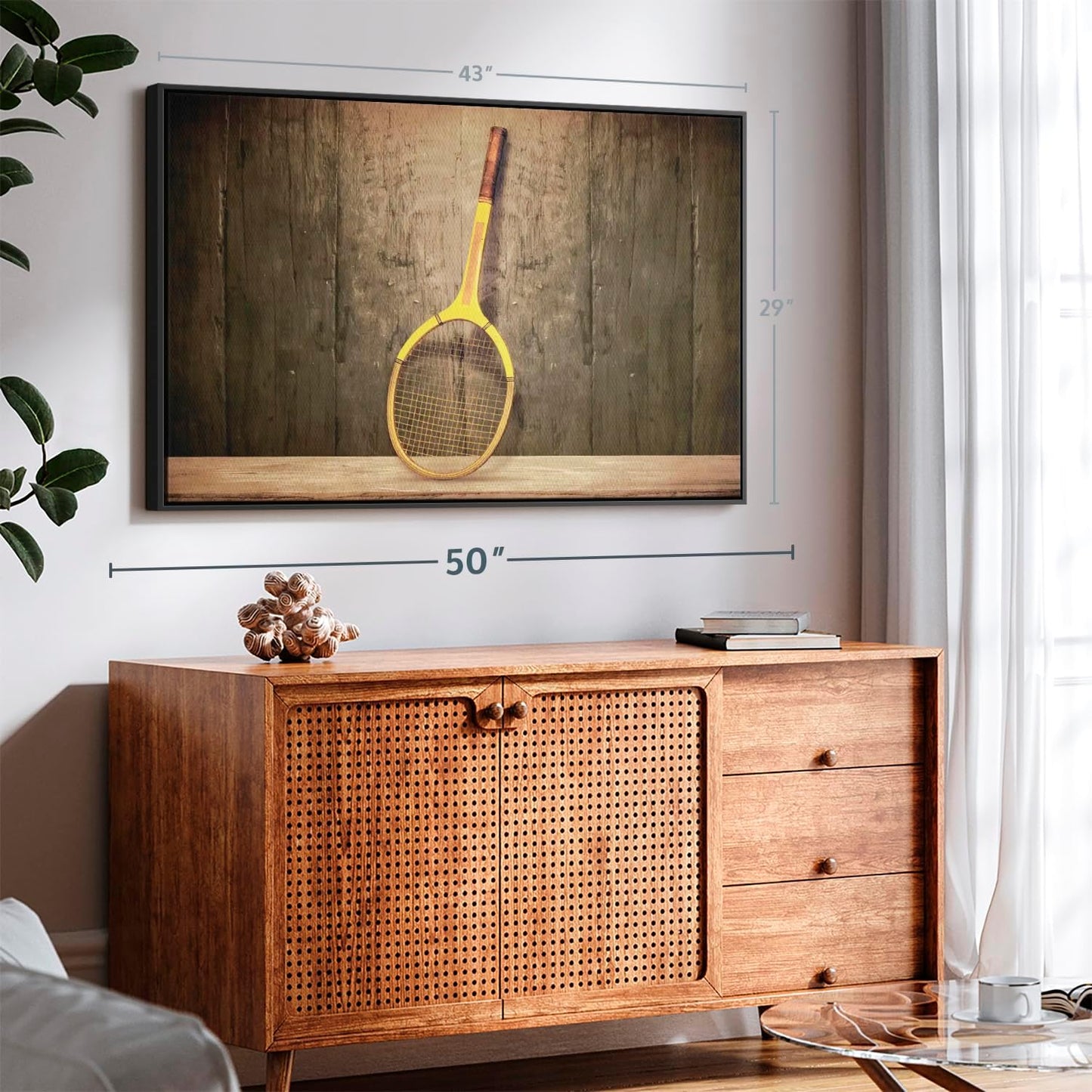 ElephantStock Vintage Tennis Racket Wall Art - Horizontal Framed Canvas - 1-Piece Living Room Wall
