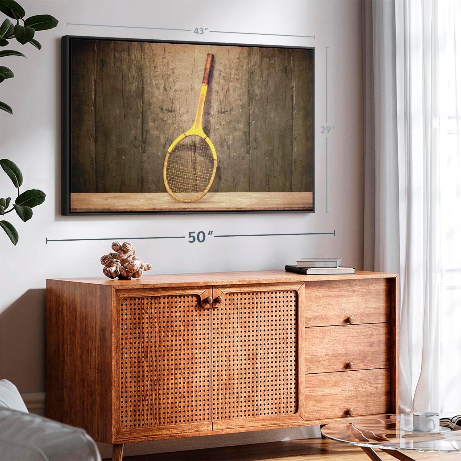 ElephantStock Vintage Tennis Racket Wall Art - Horizontal Framed Canvas - 1-Piece Living Room Wall