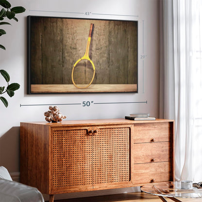 ElephantStock Vintage Tennis Racket Wall Art - Horizontal Framed Canvas - 1-Piece Living Room Wall