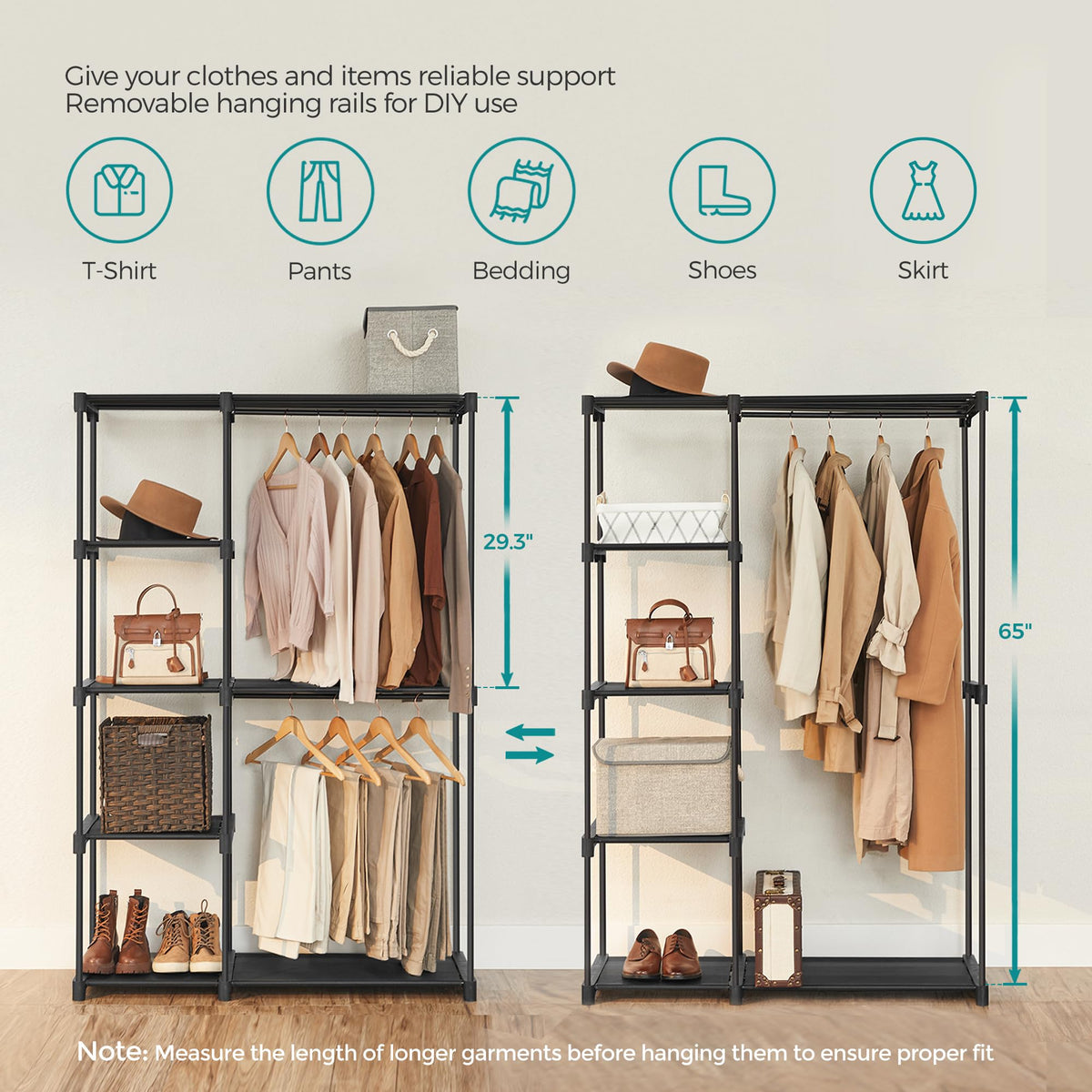 SONGMICS Portable Closet, Freestanding Closet Organizer, Clothes Rack with Shelves, Hanging Rods