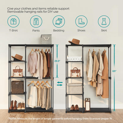 SONGMICS Portable Closet, Freestanding Closet Organizer, Clothes Rack with Shelves, Hanging Rods