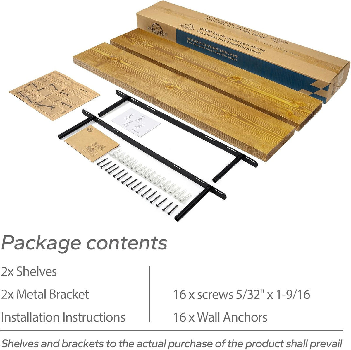BGMG Wood Floating Shelves for Wall 36 inch Set of 2,Rustic Wooden Wall Mount Shelves for Bathroom