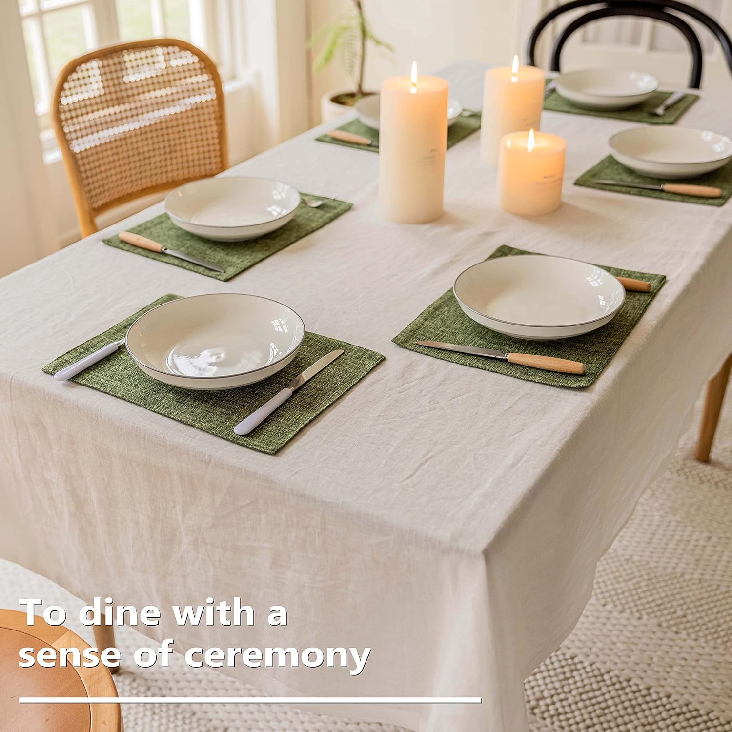 Home Brilliant Linen Cloth Placemats Set of 8 Heat Resistant Dining Table Place Mats Table Mat