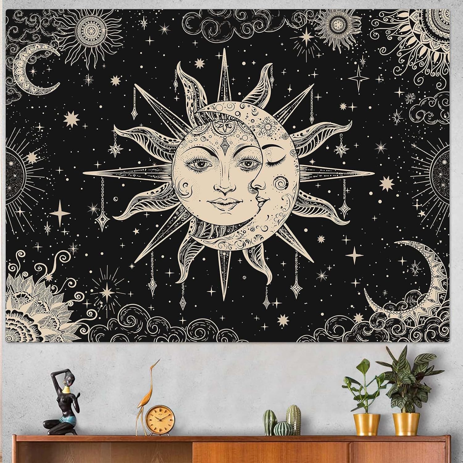 Lunerfex Sun and Moon Tapestry Mandala Wall Tapestry, Vintage Tapestries for Bedroom Ceiling