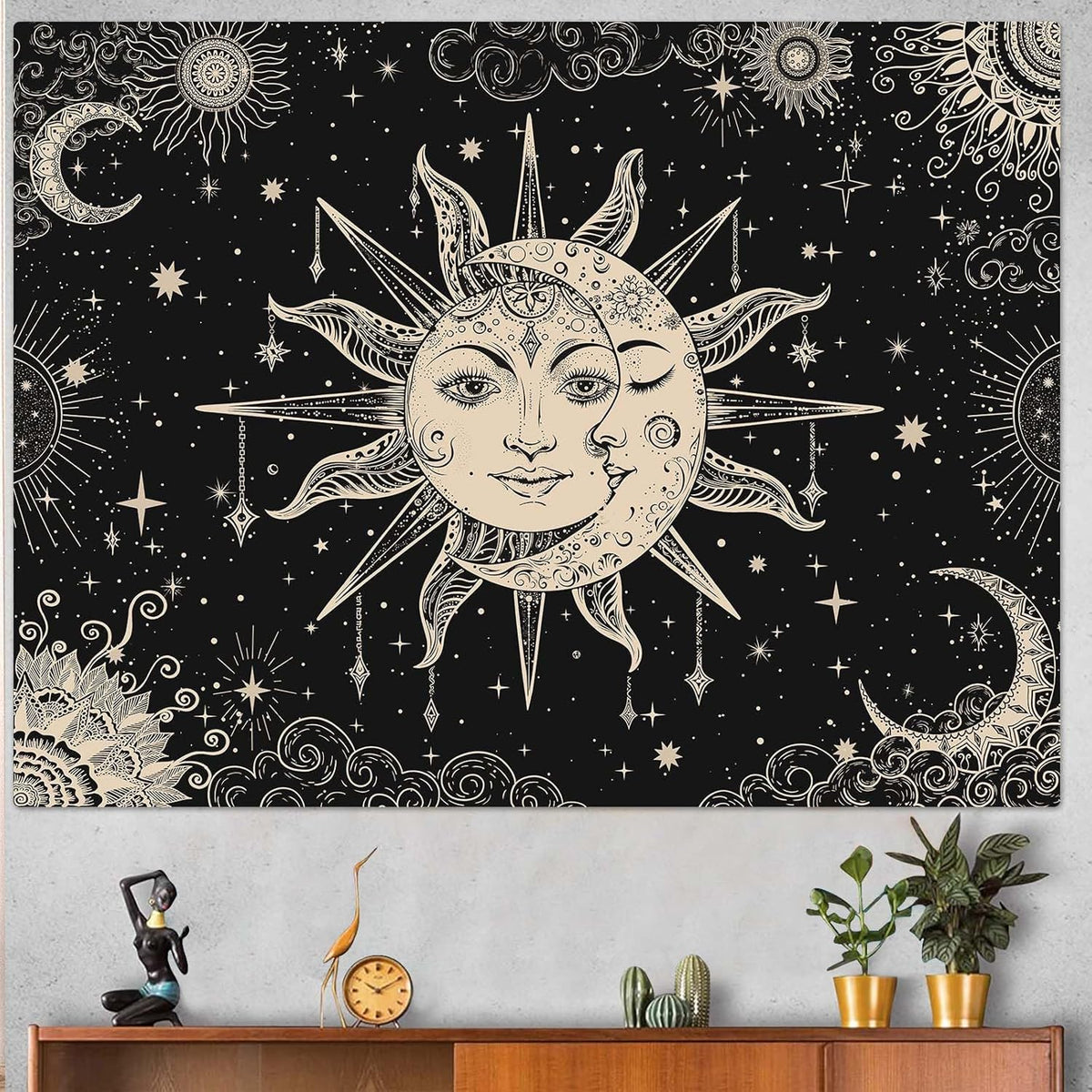 Lunerfex Sun and Moon Tapestry Mandala Wall Tapestry, Vintage Tapestries for Bedroom Ceiling
