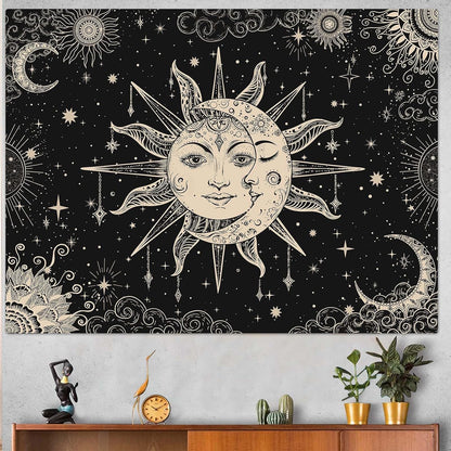 Lunerfex Sun and Moon Tapestry Mandala Wall Tapestry, Vintage Tapestries for Bedroom Ceiling