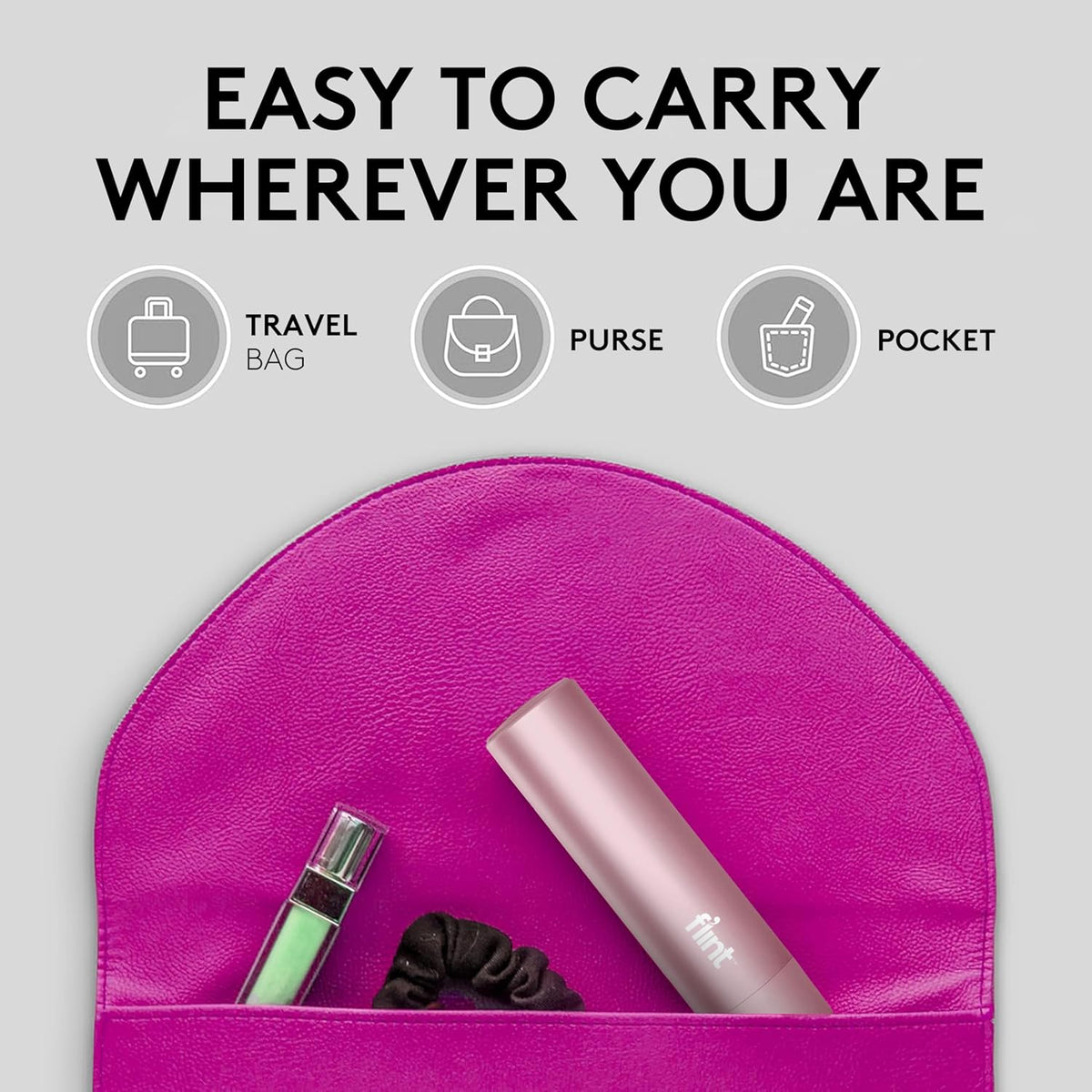 Flint Rose Gold Retractable Mini Lint Roller with 90 Extra Sticky Sheets, Small and Portable Lint