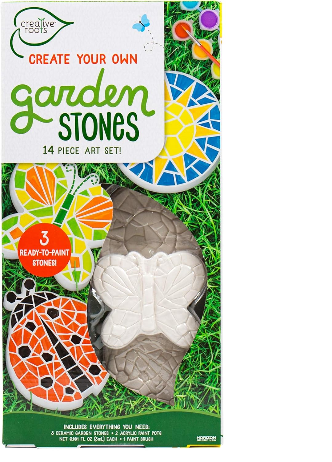 Creative Roots Paint Your Own Butterfly, Ladybug & Sun Stepping Stone by Horizon Group USA, 1 box