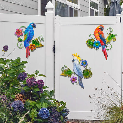 J-Fly Metal Parrots Wall Decor Outdoor Decorations for Yard Garden Decor, Metal Wall Art Decor