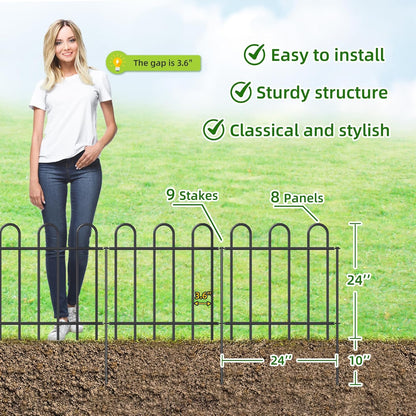 Metal Garden Fence 24 in H x 16 ft L, No dig Garden Border Yard Fencing, Dog Fence Outdoor