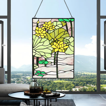 YOURANJU Stained Glass Window Hanging 16" H x 11" W Tiffany Style Rectangular Window Panel Suitable