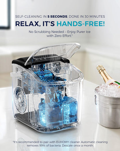 EUHOMY Countertop Ice Maker Machine with Handle, 26lbs in 24Hrs, 9 Ice Cubes Ready in 6 Mins