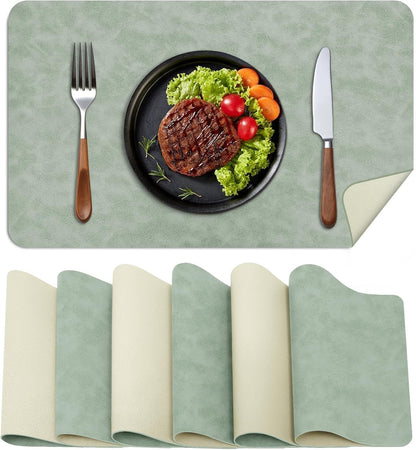 BLESWIN Faux Leather Placemats, Set of 6, 12×17 Inch -Double Side Texture Color Table Mats