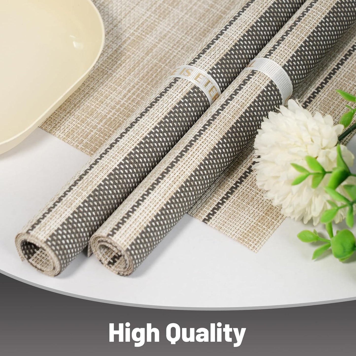 Placemats Set of 12，Non-Slip PVC Weave Table Mats Easy to Clean，Heat Resistant Place Mats for