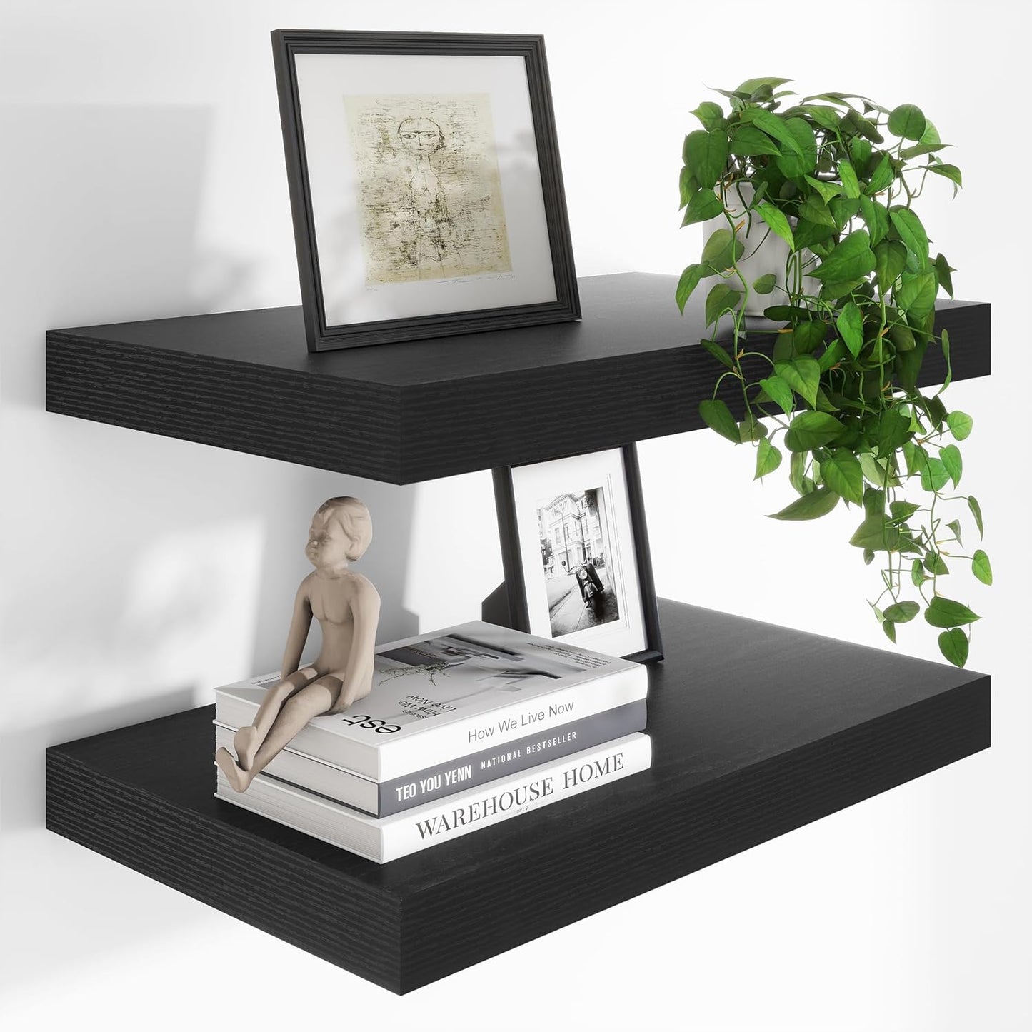 Heimlove 24 x 12 Inch Deep Floating Shelves Wall Mounted with Invisible Brackets,Storage Hanging