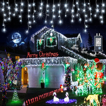 99ft 1216 LED Icicle Christmas Lights Outdoor - 8 Modes Icicle Lights with 228 Drops, Waterproof
