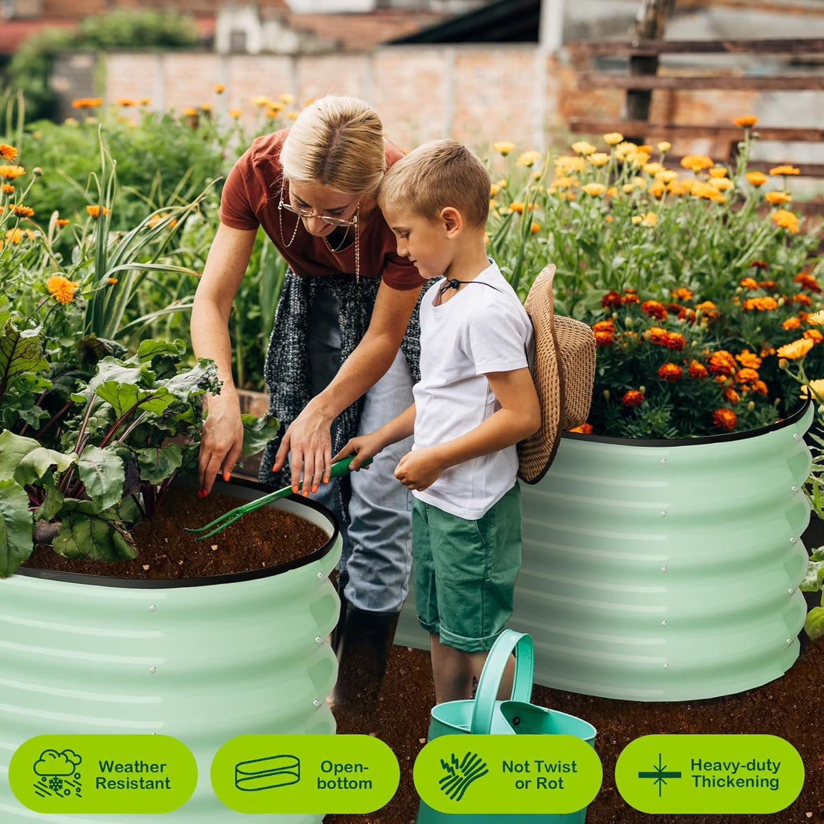 2 Pcs 4.5x2x1.5ft Oval Raised Garden Bed,Galvanized Raised Beds,Open-Ended Base Metal Raised