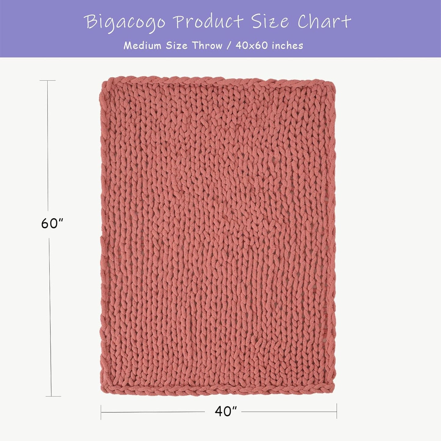 Bigacogo Chunky Knit Throw Blanket for Couch, 40x60 inches, 100% Hand Knitted with Thick Jumbo