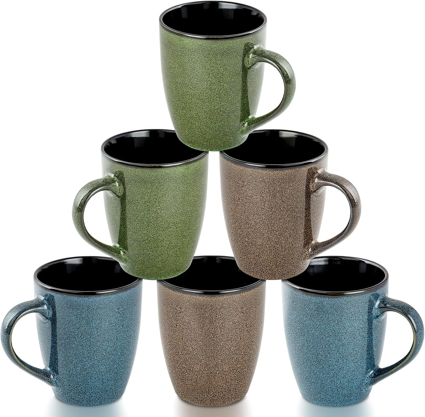 Ceramic Coffee Mugs 12oz, Set of 6 - Large With Handle for Men, Women, Dad, Mom - Modern Cups for