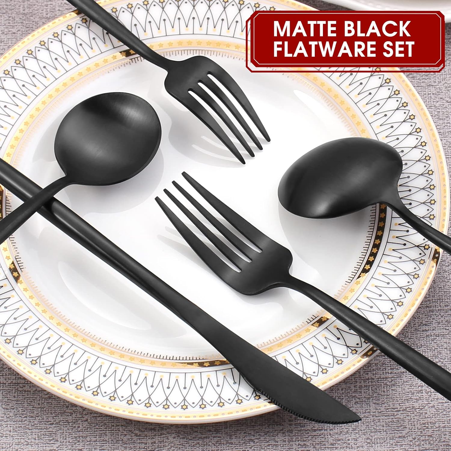 Matte Black Silverware Set, 20-Piece Stainless Steel Flatware Set, Tableware Cutlery Set Service