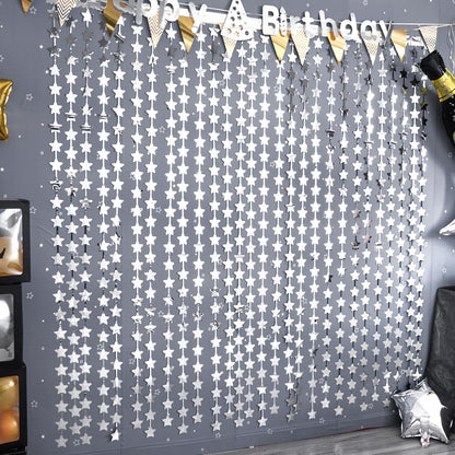 LOLStar 2 Pack Glitter Silver Stars Birthday Decorations 3.3X6.6 ft Each Silver Star Backdrop Foil