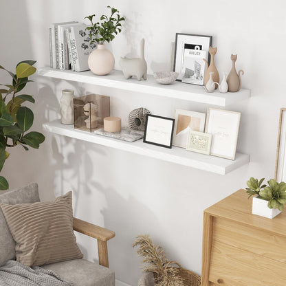 Fun Memories Floating Shelves 55 Inch Set of 2, White 55 x 9 Wall Shelves for Home Decor Storage