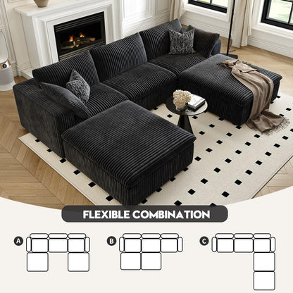 118" Cloud Couch Modular Sectional Sofa for Living Room,Modern Sofa with Deep Seat，U-Shape Boneless