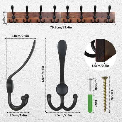 IBosins Wall Mounted Coat Rack, 31-2/5'' Long, Entryway Hanging Rack, Metal Wood Coat Hooks Rack