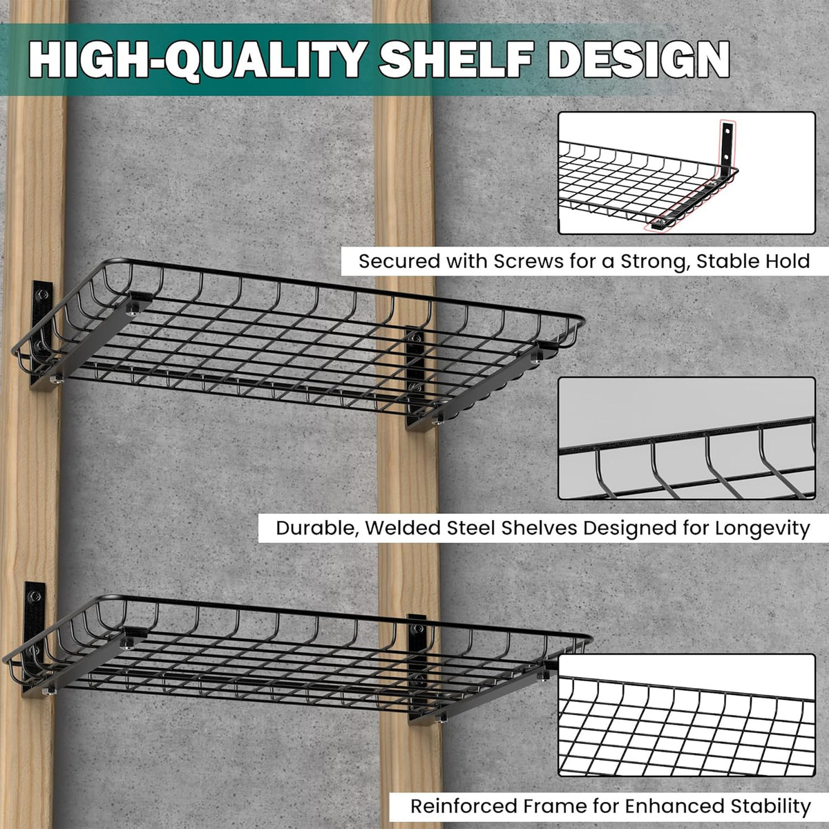 EVERHANGER Garage Wall Shelves 12x18 Inch, Wall Mounted Storage Shelf, Metal Shelf Rack, Heavy-Duty