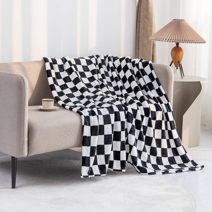 LOMAO Throw Blankets Flannel Blanket with Checkerboard Grid Pattern Soft Throw Blanket for Couch
