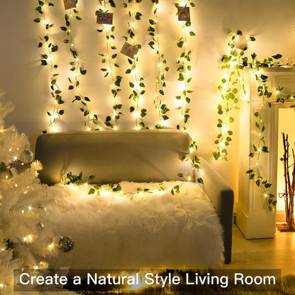 suddus Vine with Fairy Lights Battery Operated, 33ft100 LED Pothos String Lights with Remote, Leaf