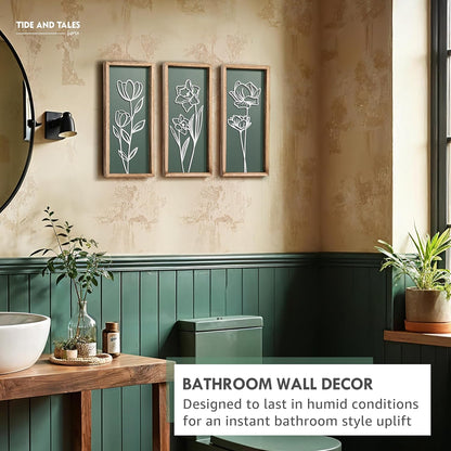 3D Floral Green Wall Art (Set of 3) Lightweight, Wooden Ready-to-Hang Boho Framed Wall Art for