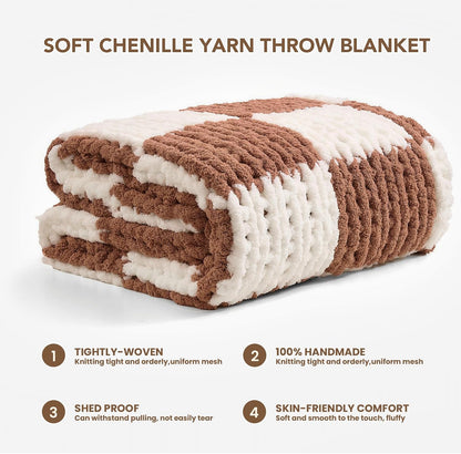 L'AGRATY Chunky Knit Blanket Throw: 60''x80'' Chenille Chunky Knitted Throw Blankets for Twin Bed