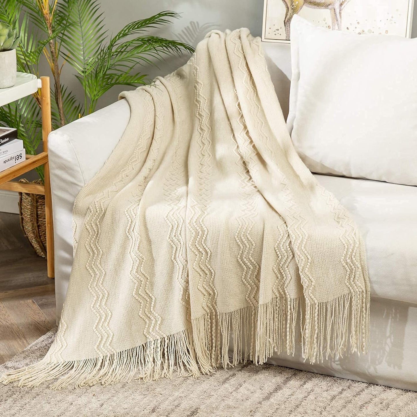 MIULEE Knitted Beige Throw Blanket Soft Sofa Knit Blanket for Couch 50 x 60 Inches, Solid Cozy