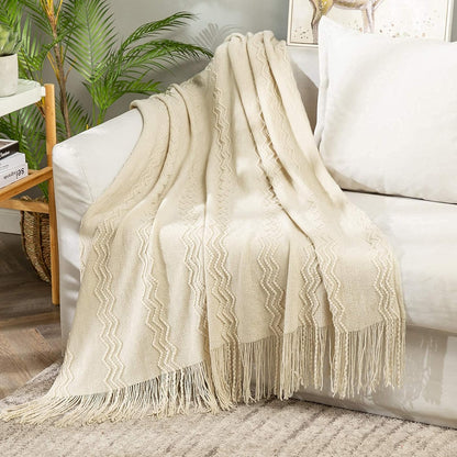 MIULEE Knitted Beige Throw Blanket Soft Sofa Knit Blanket for Couch 50 x 60 Inches, Solid Cozy