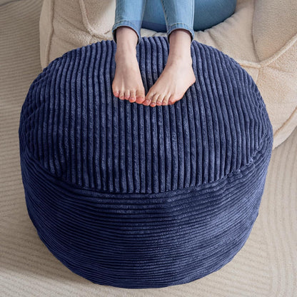 HIGOGOGO Round Stuffed Pouf Ottoman, Corduroy Poufs with Foam Chunk Filling, Furry and Fluffy Pouf