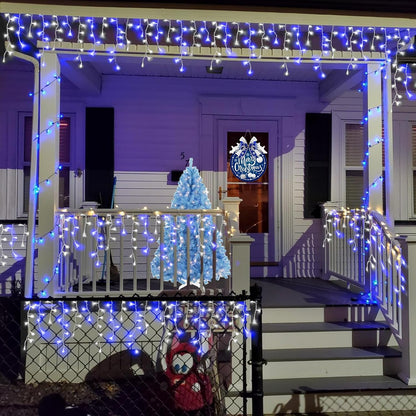 YEGUO 33ft 400 LED Blue and White Icicle Lights Outdoor Waterproof, 80 Drops Icicle String Lights