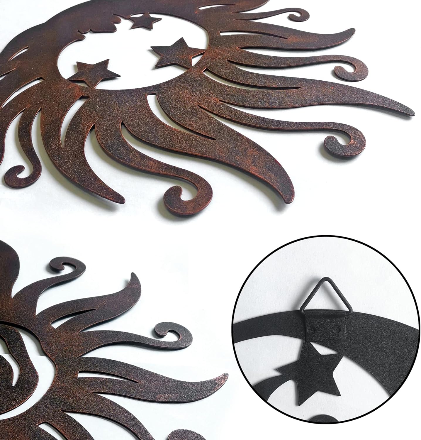 Limygus Sun Moon Wall Hanging, Wall Sculpture, Metal Wall Art Indoor/Outdoor Decor Rust Colored