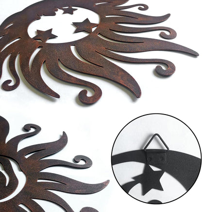 Limygus Sun Moon Wall Hanging, Wall Sculpture, Metal Wall Art Indoor/Outdoor Decor Rust Colored