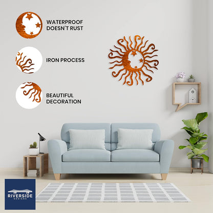 Riverside Designs Wacky Solar Moon Metal Wall Art Steel Outdoor Decor | Heavy-Duty and Waterproof |