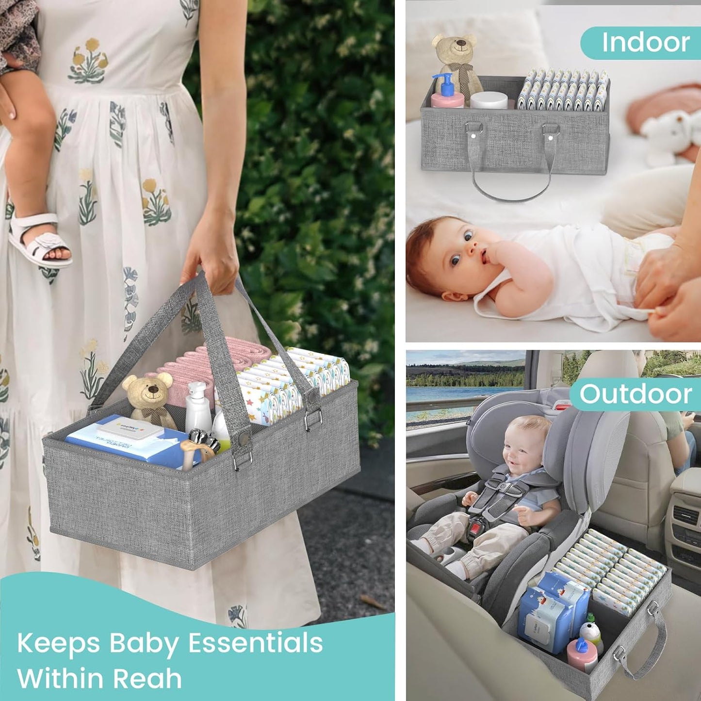 2IN1 Baby Diaper Caddy Organizer & 4-Tier Rolling Cart, Bedside Cart for Baby Essentials Nursery