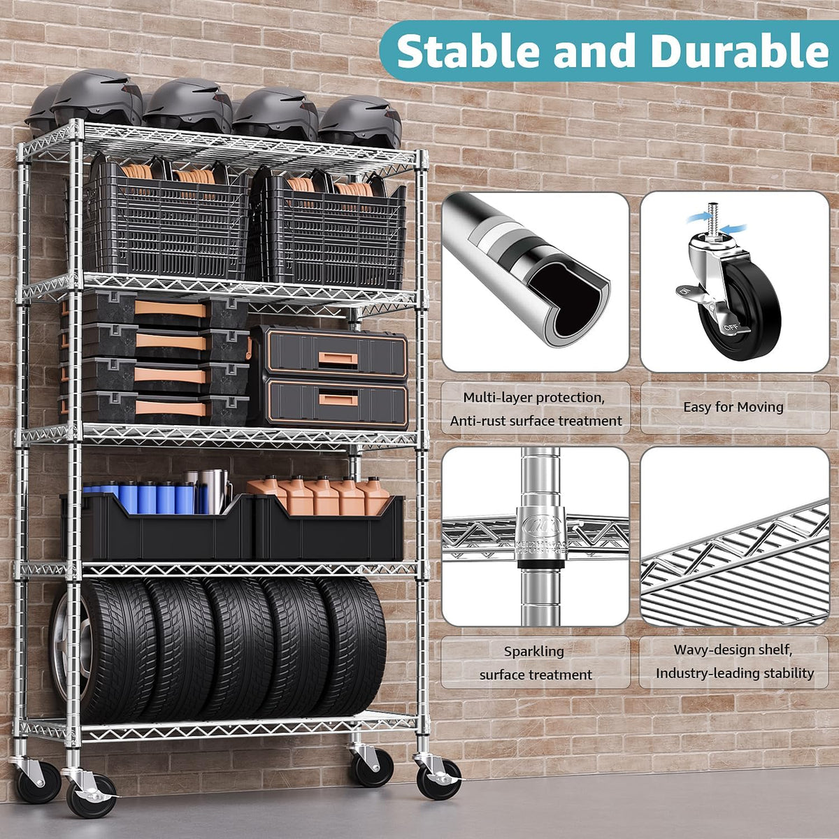 5-Shelf Storage Shelves,Wire Shelving Heavy Duty Metal Storage Shelving Unit Adjustable Garage